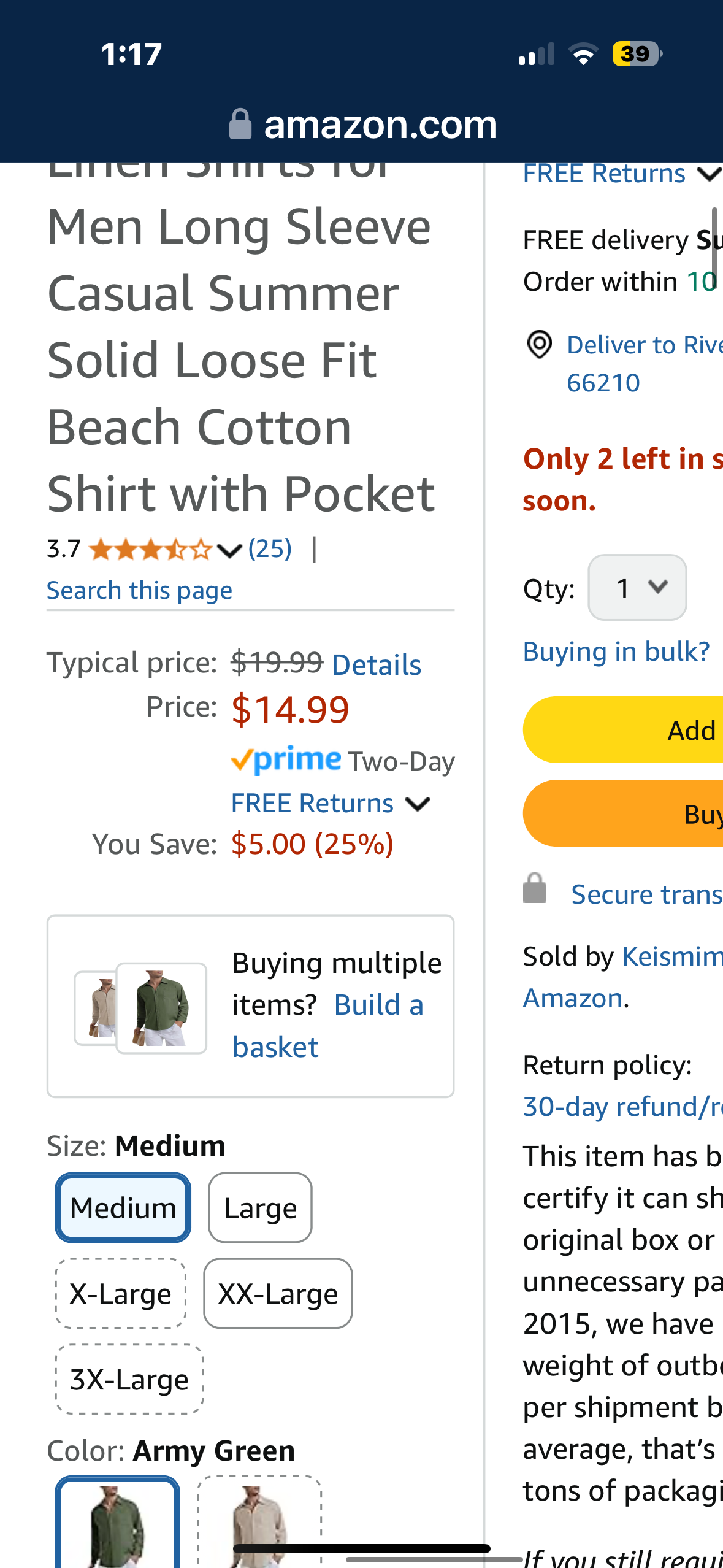 Button Down Linen Shirts for Men (Size XX-Large)