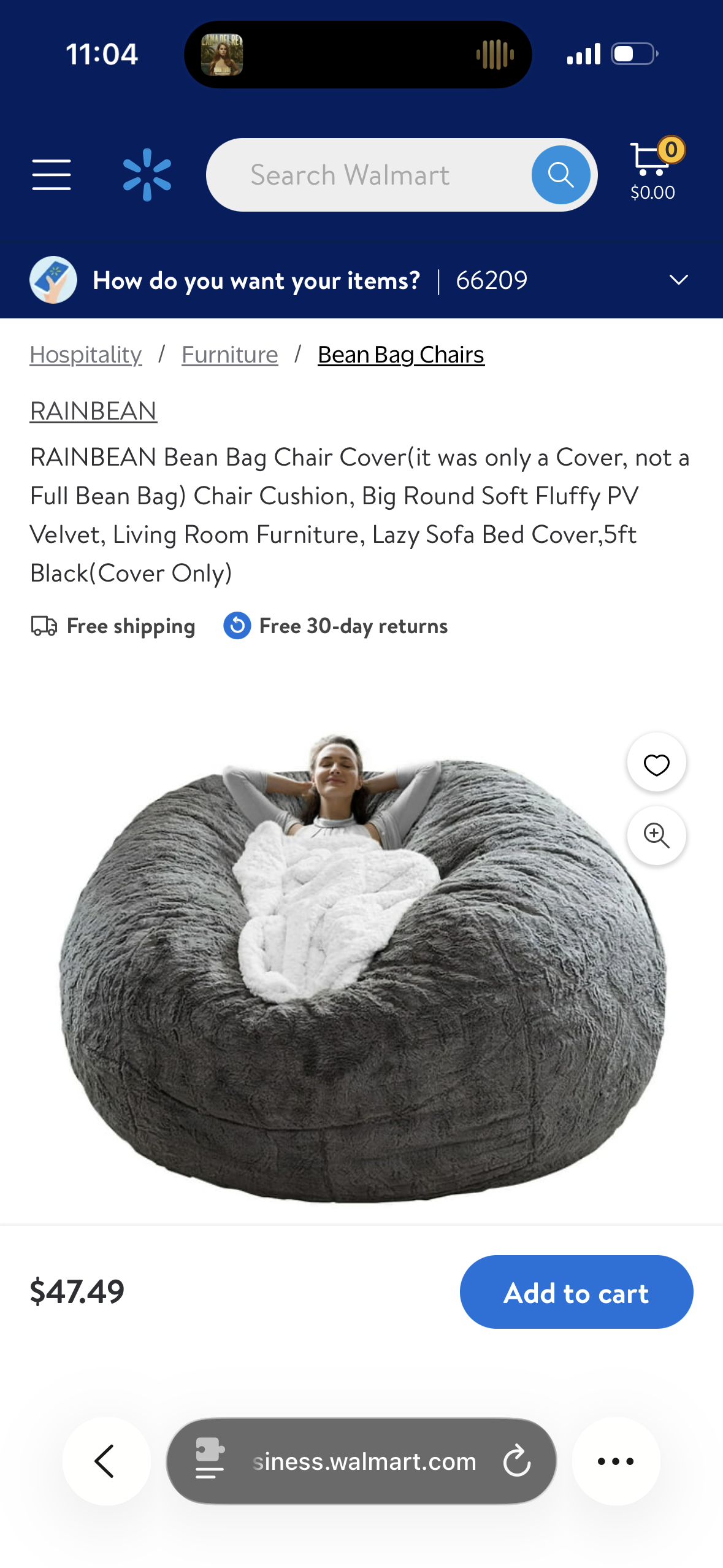 RAINBEAN Bean Bag Chair Cover (it was only a Cover, not a Full Bean Bag) Chair Cushion, Big Round Soft Fluffy PV Velvet, Living Room Furniture, Lazy Sofa Bed Cover,5ft Black (Cover Only)