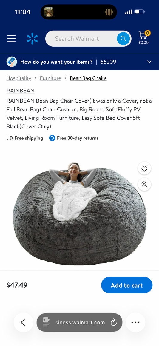 RAINBEAN Bean Bag Chair Cover (it was only a Cover, not a Full Bean Bag) Chair Cushion, Big Round Soft Fluffy PV Velvet, Living Room Furniture, Lazy Sofa Bed Cover,5ft Black (Cover Only)
