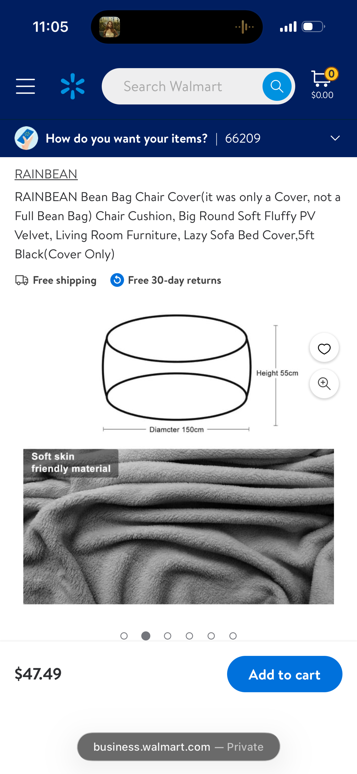 RAINBEAN Bean Bag Chair Cover (it was only a Cover, not a Full Bean Bag) Chair Cushion, Big Round Soft Fluffy PV Velvet, Living Room Furniture, Lazy Sofa Bed Cover,5ft Black (Cover Only)