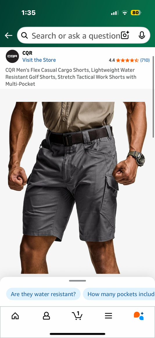 CQR Men's Flex Casual Cargo Shorts, Lightweight Water Resistant Golf Shorts, Stretch Tactical Work Shorts with Multi-Pocket