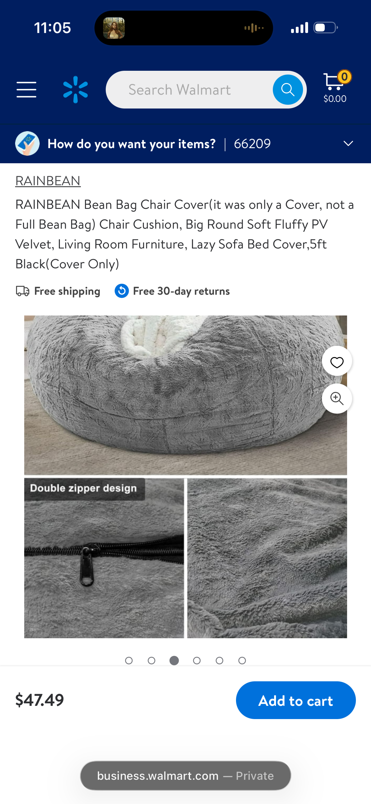 RAINBEAN Bean Bag Chair Cover (it was only a Cover, not a Full Bean Bag) Chair Cushion, Big Round Soft Fluffy PV Velvet, Living Room Furniture, Lazy Sofa Bed Cover,5ft Black (Cover Only)