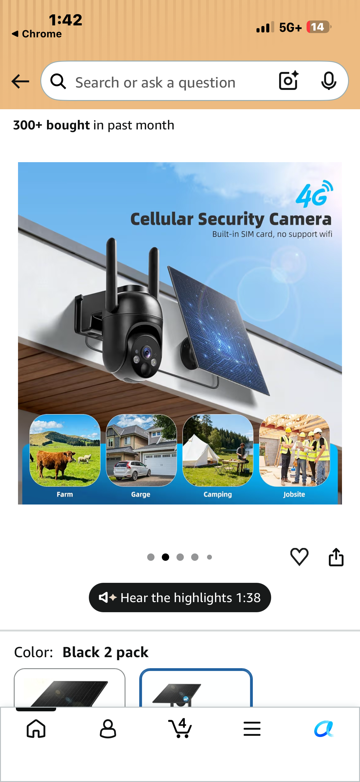 CETEY 4G LTE CELLULAR SOLAR SECURITY CAMERA WIRELESS OUTDOOR -black