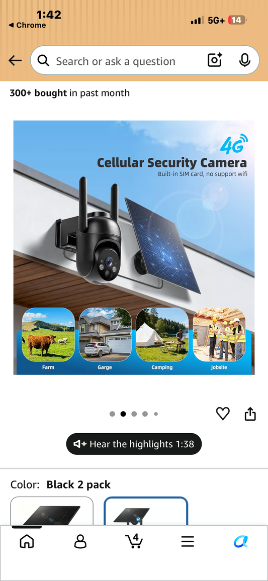 CETEY 4G LTE CELLULAR SOLAR SECURITY CAMERA WIRELESS OUTDOOR - Black