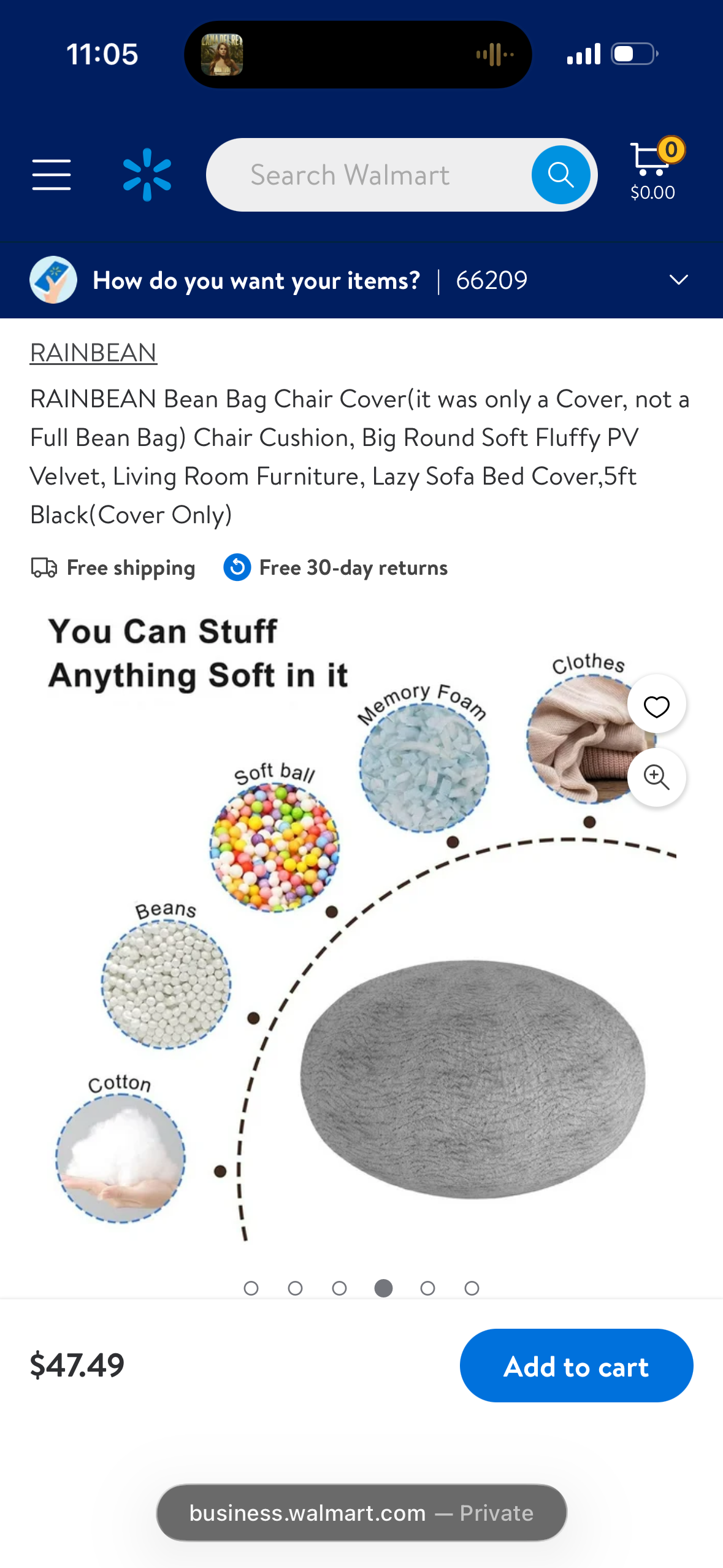 RAINBEAN Bean Bag Chair Cover (it was only a Cover, not a Full Bean Bag) Chair Cushion, Big Round Soft Fluffy PV Velvet, Living Room Furniture, Lazy Sofa Bed Cover,5ft Black (Cover Only)
