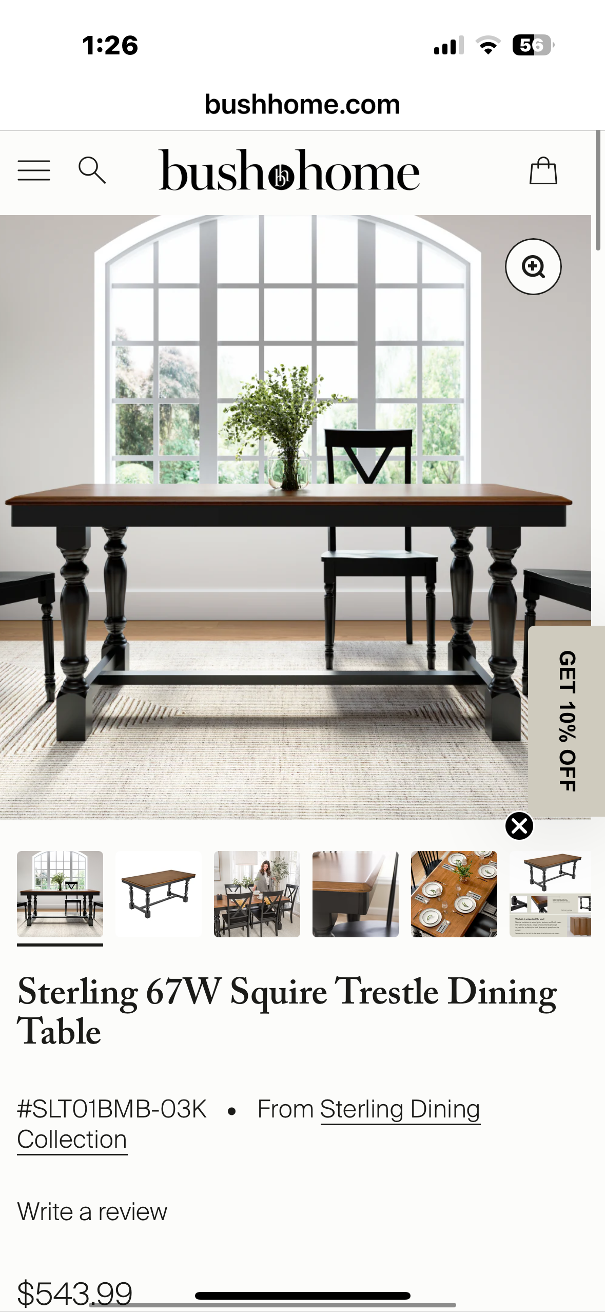 Bush Furniture Rectangular Dining Table, 67 inch Squire Trestle, Farmhouse Decor, Sterling Collection, Dark Brown (L1091)