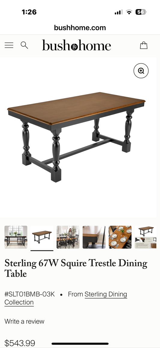 Bush Furniture Rectangular Dining Table, 67 inch Squire Trestle, Farmhouse Decor, Sterling Collection, Dark Brown (L1091)