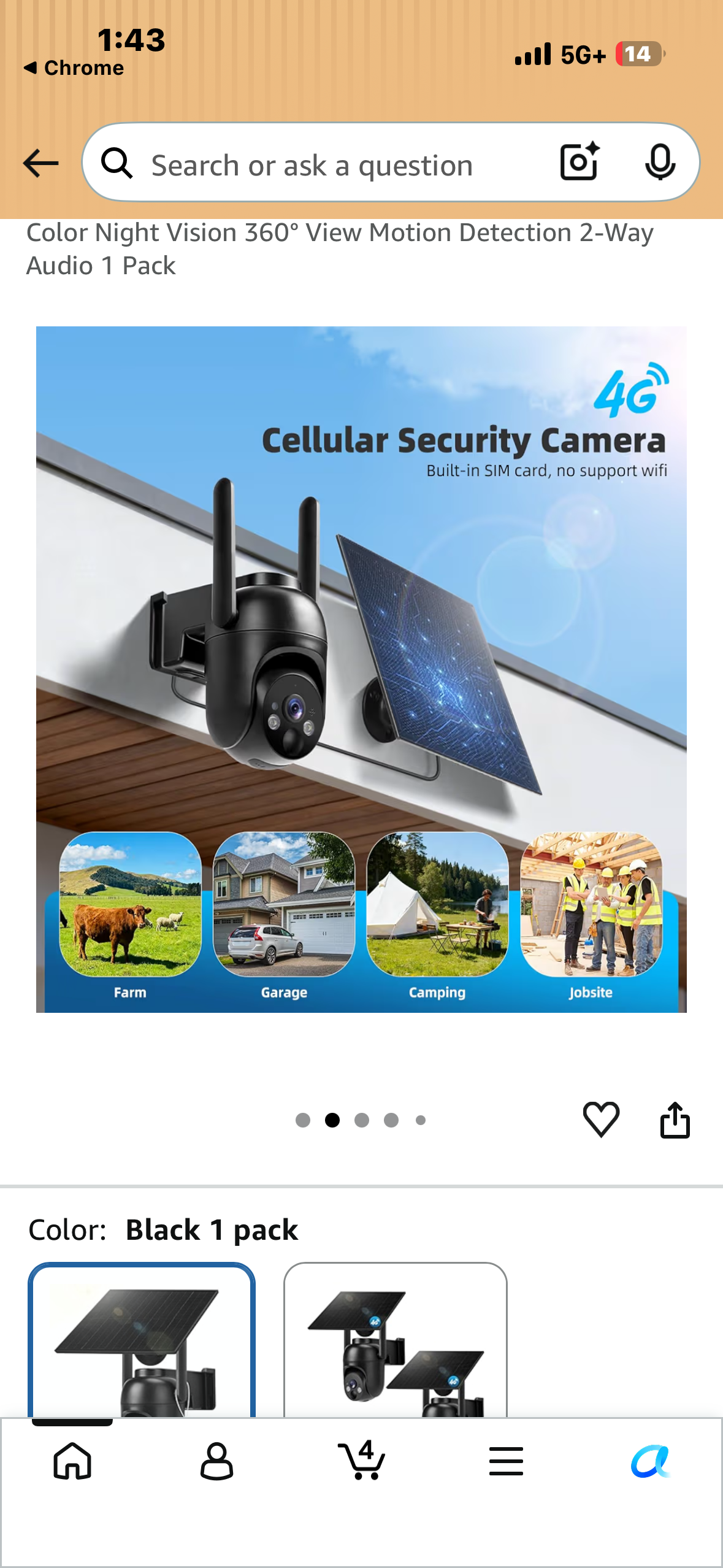 CETEY 4G LTE CELLULAR SOLAR SECURITY CAMERA WIRELESS OUTDOOR -black