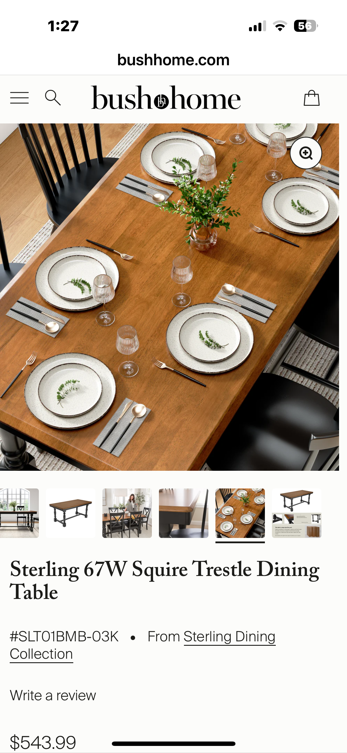 Bush Furniture Rectangular Dining Table, 67 inch Squire Trestle, Farmhouse Decor, Sterling Collection, Dark Brown (L1091)