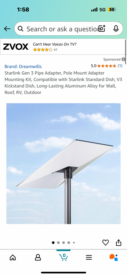 Starlink Gen 3 Pipe Adapter, Pole Mount Adapter Mounting Kit, Compatible with Starlink Standard Dish, V3 Kickstand Dish, Long-Lasting Aluminum Alloy for Wall, Roof, RV, Outdoor