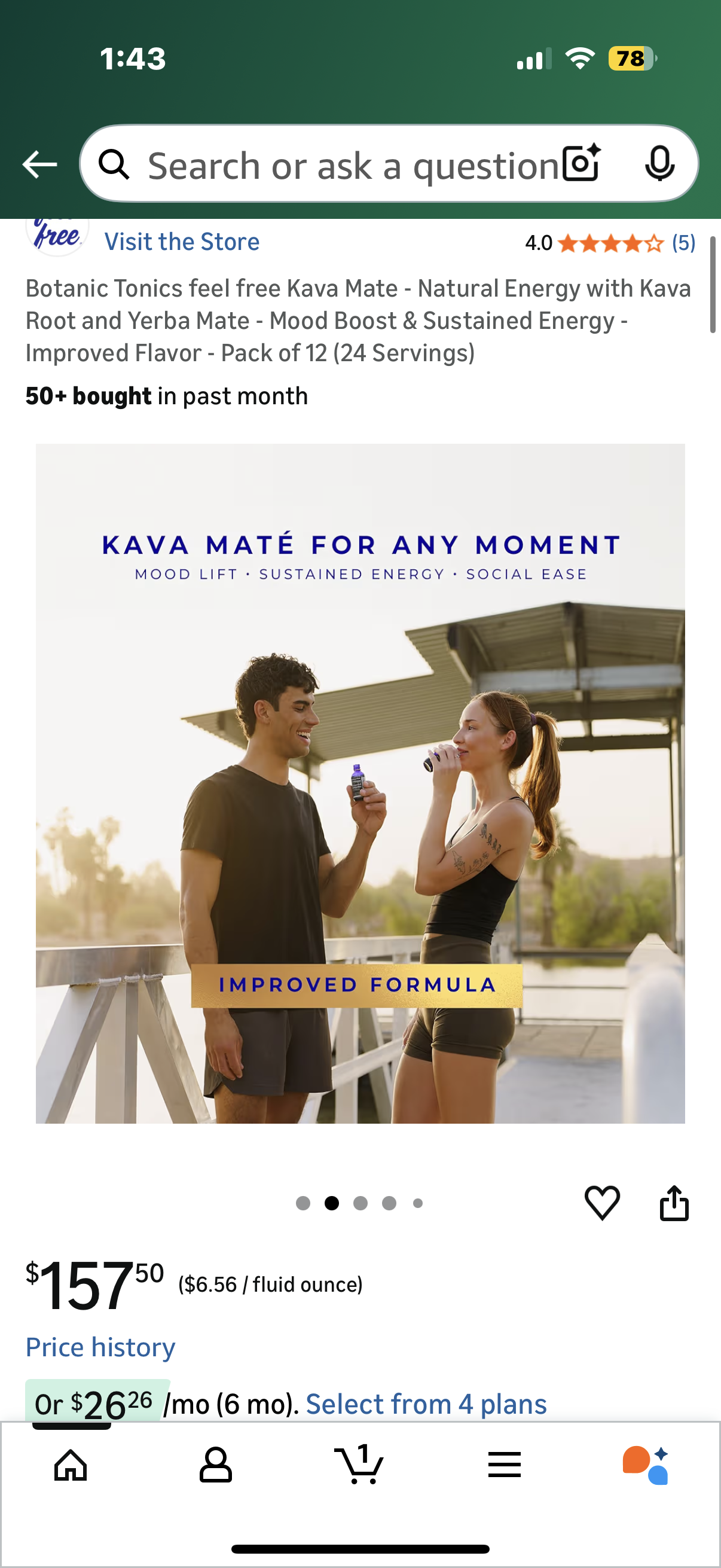 Botanic Tonics feel free Kava Mate - Natural Energy with Kava Root and Yerba Mate - Mood Boost & Sustained Energy - Improved Flavor - Pack of 12 (24 Servings)