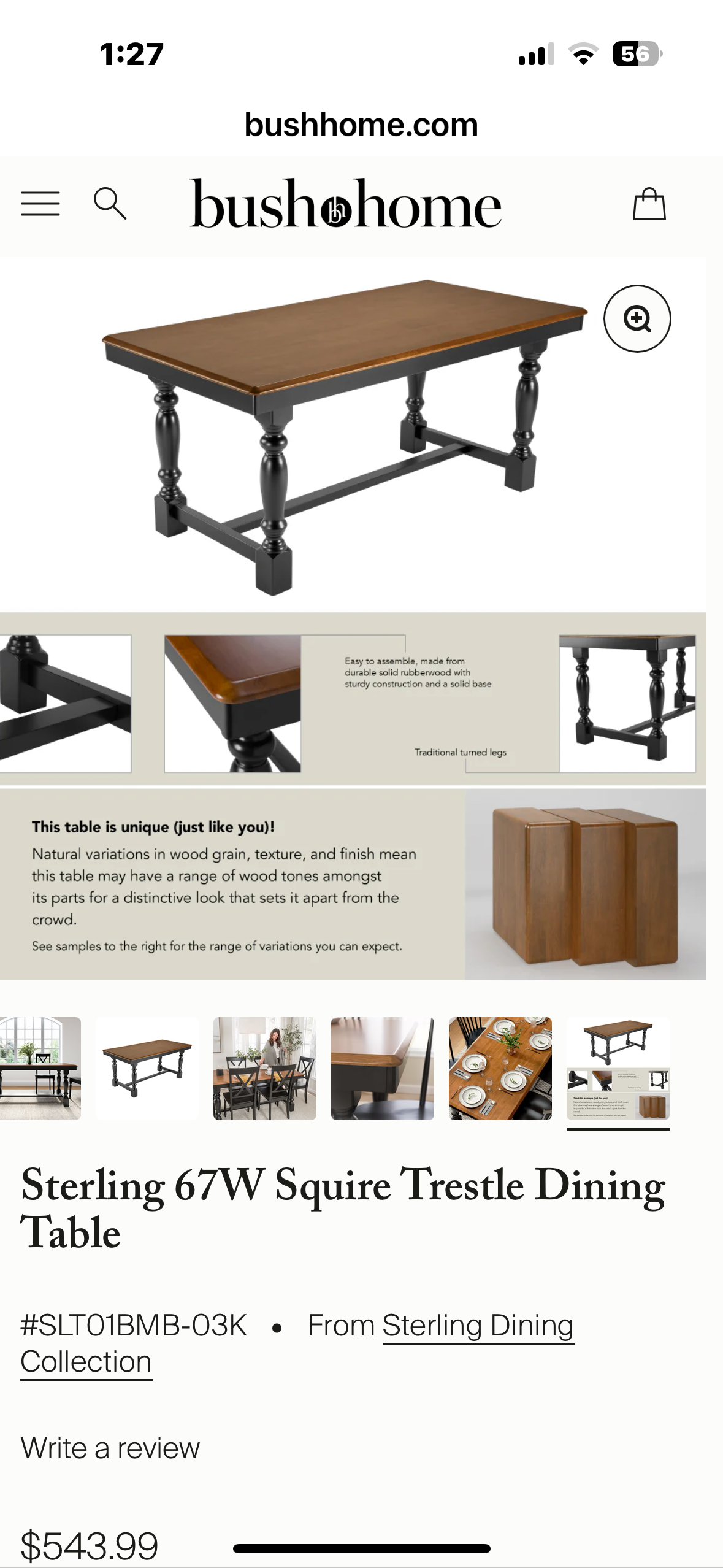 Bush Furniture Rectangular Dining Table, 67 inch Squire Trestle, Farmhouse Decor, Sterling Collection, Dark Brown (L1091)