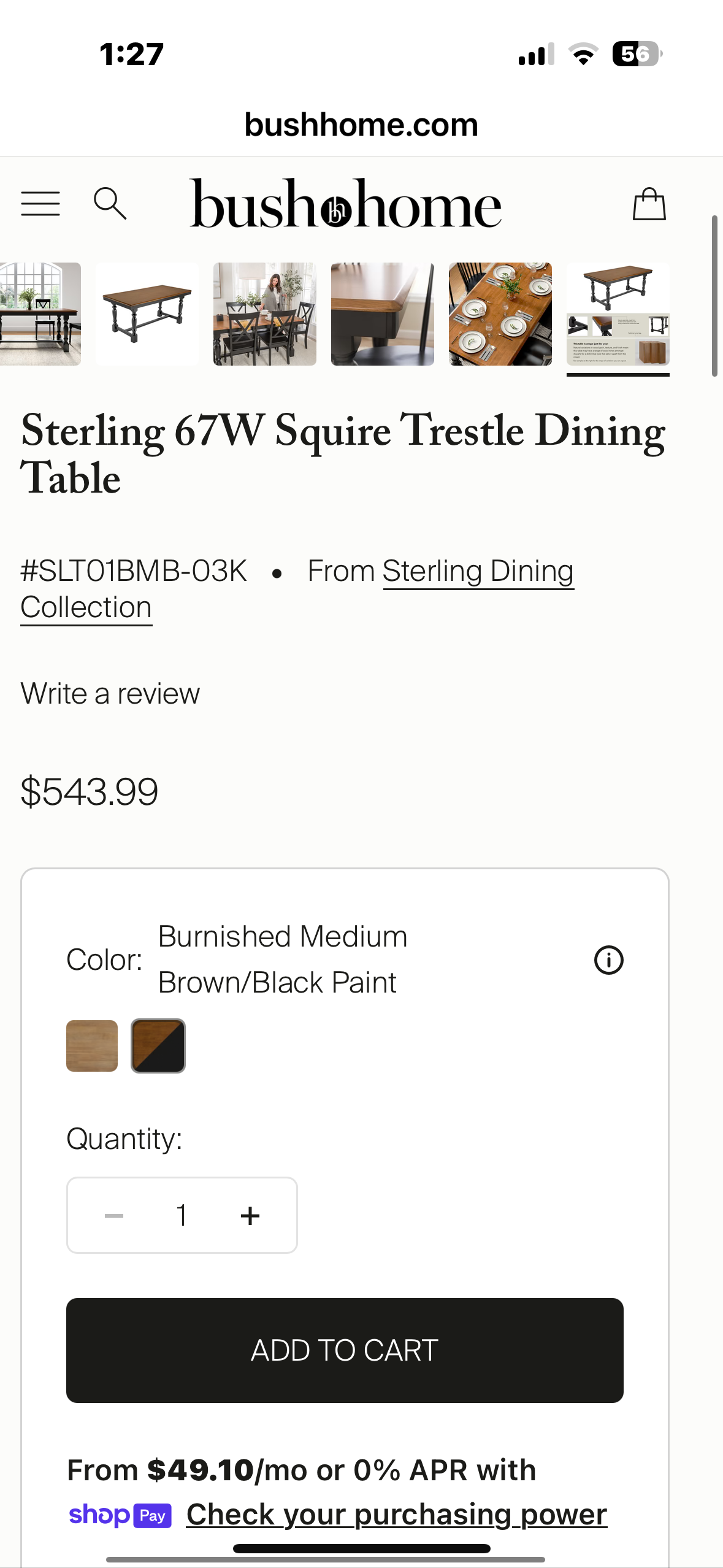 Bush Furniture Rectangular Dining Table, 67 inch Squire Trestle, Farmhouse Decor, Sterling Collection, Dark Brown (L1091)