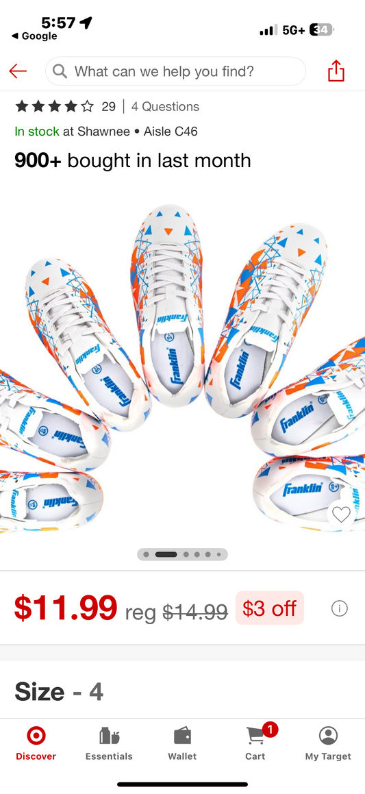 Franklin Sports Size 1 Youth Soccer Cleats: Lightweight Kids Cleats, Lace-Up Design