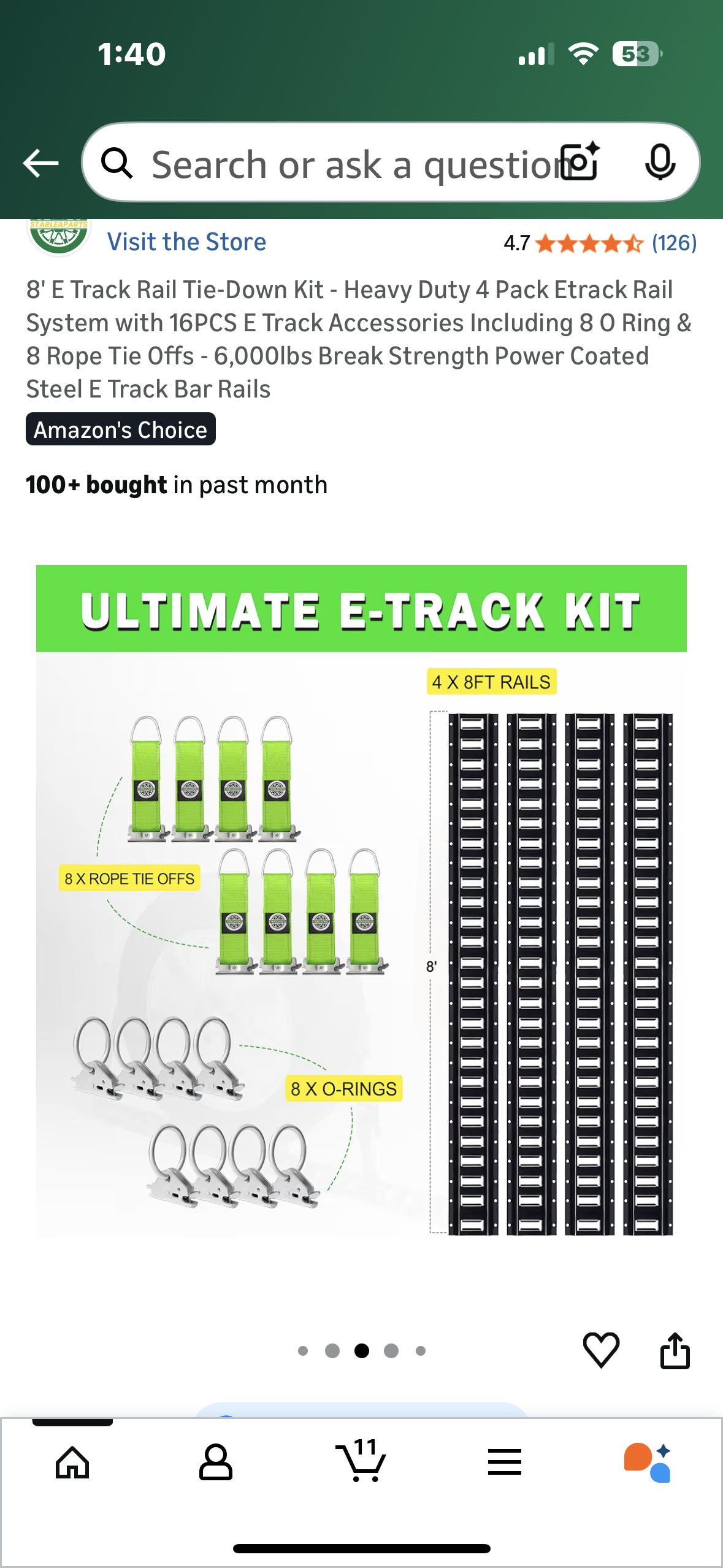 8' E Track Rail Tie-Down Kit - Heavy Duty 4 Pack Etrack Rail System with 16PCS E Track Accessories Including 8 O Ring & 8 Rope Tie Offs, 6,000lbs Break Strength (G898)