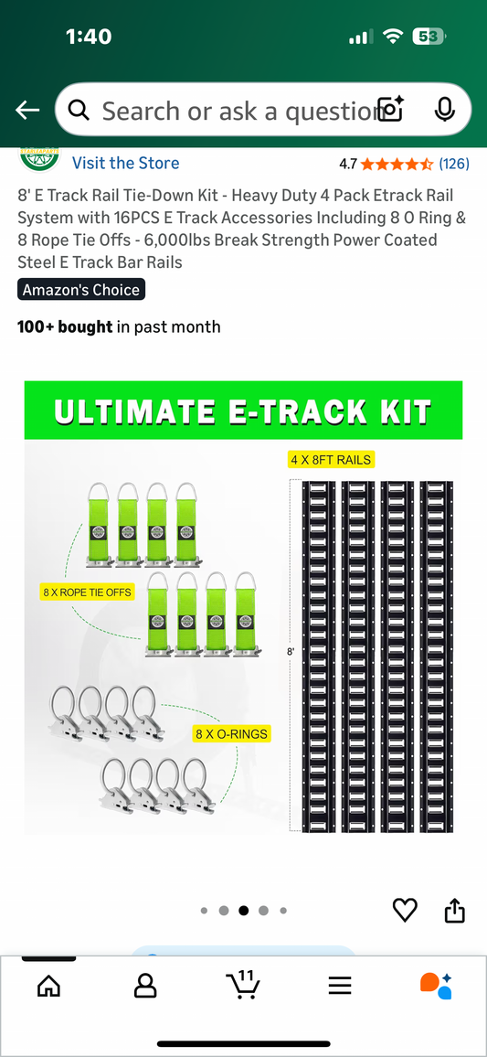 8' E Track Rail Tie-Down Kit - Heavy Duty 4 Pack Etrack Rail System with 16PCS E Track Accessories Including 8 O Ring & 8 Rope Tie Offs, 6,000lbs Break Strength (G898)