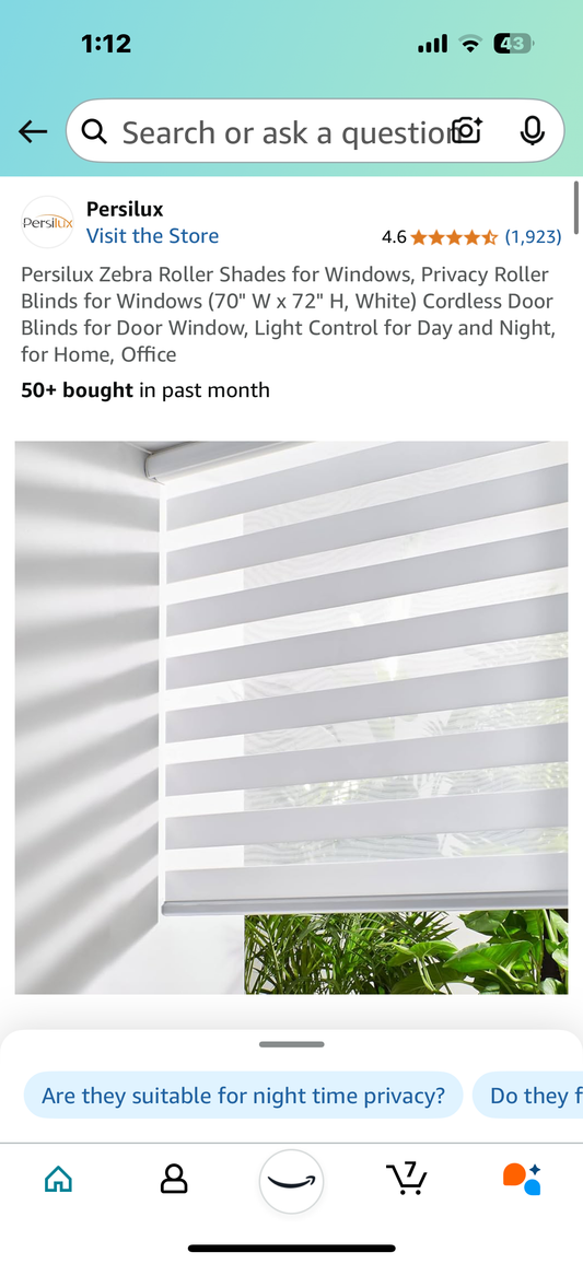 New - Zebra Roller Blind 70" x 72" (L73)