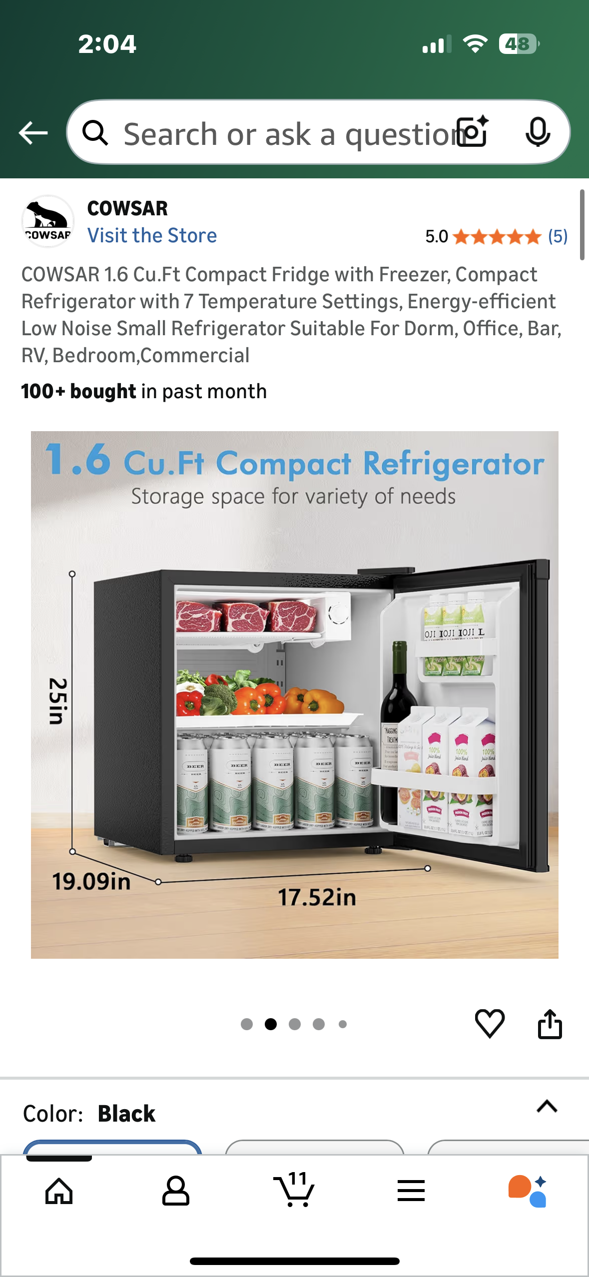 COWSAR 1.6 Cu.Ft Compact Fridge with Freezer, Compact Refrigerator with 7 Temp Settings, Energy-efficient Low Noise, Suitable For Dorm, Office, Bar, RV, Bedroom (R732)