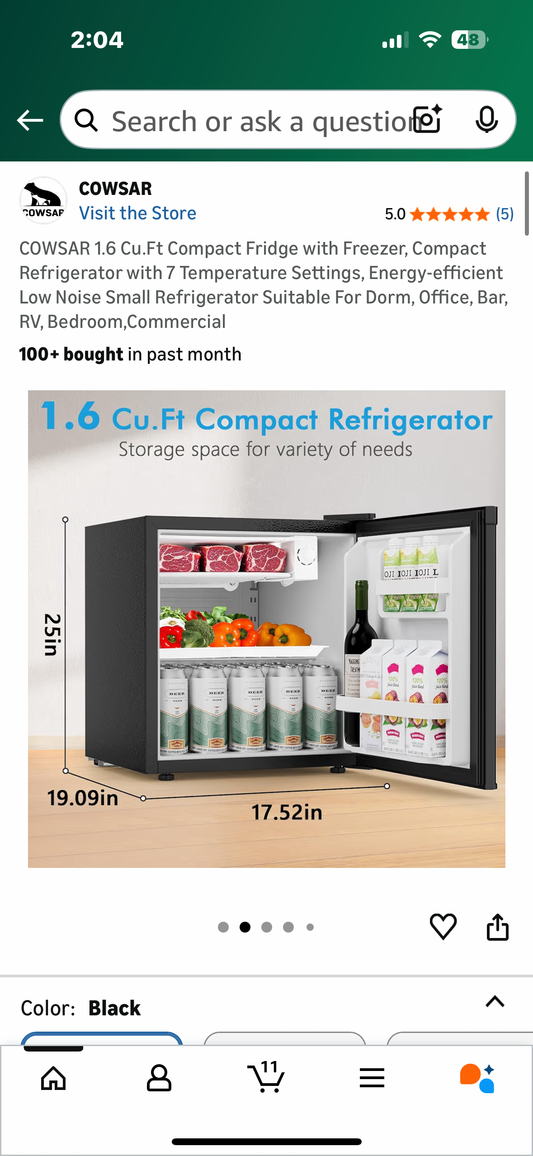 COWSAR 1.6 Cu.Ft Compact Fridge with Freezer, Compact Refrigerator with 7 Temp Settings, Energy-efficient Low Noise, Suitable For Dorm, Office, Bar, RV, Bedroom (R732)