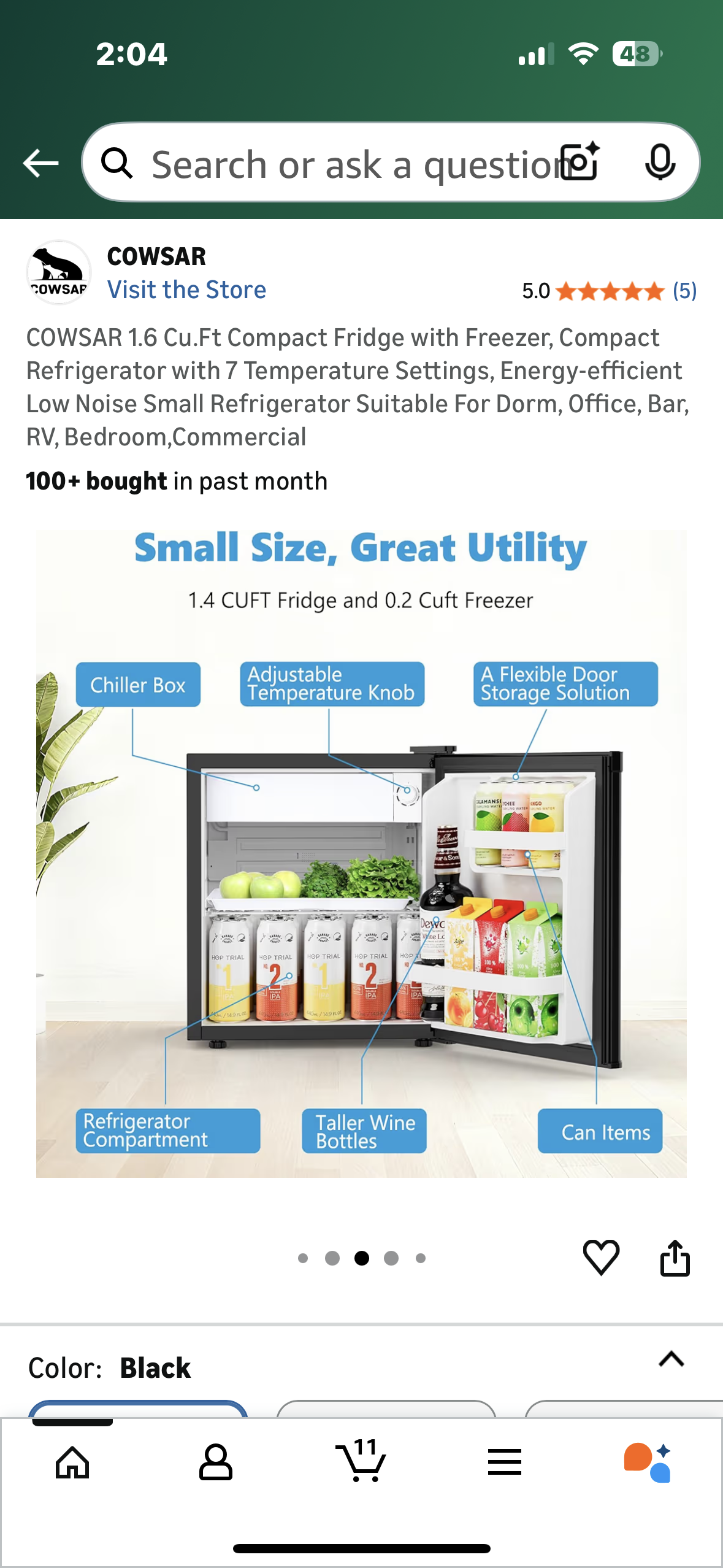 COWSAR 1.6 Cu.Ft Compact Fridge with Freezer, Compact Refrigerator with 7 Temp Settings, Energy-efficient Low Noise, Suitable For Dorm, Office, Bar, RV, Bedroom (R732)