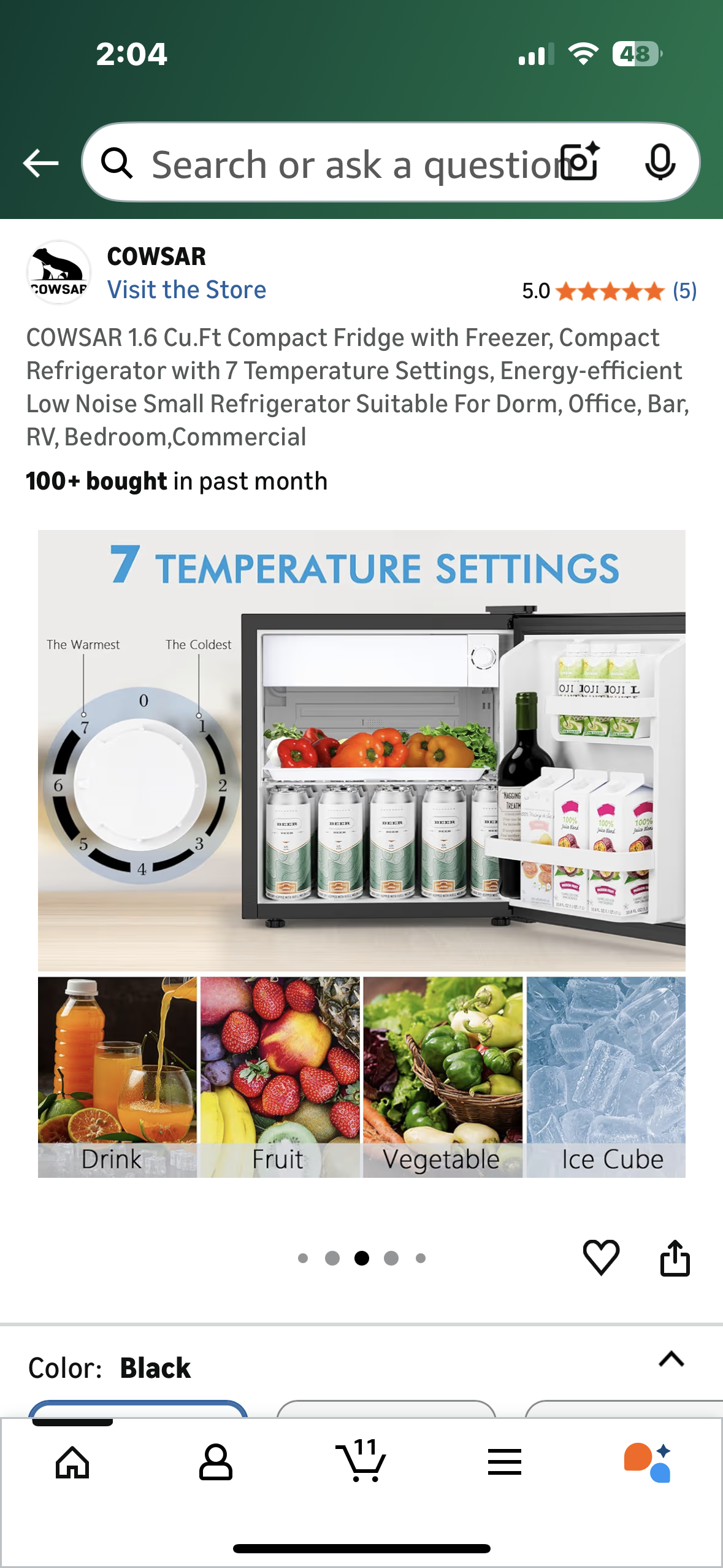 COWSAR 1.6 Cu.Ft Compact Fridge with Freezer, Compact Refrigerator with 7 Temp Settings, Energy-efficient Low Noise, Suitable For Dorm, Office, Bar, RV, Bedroom (R732)