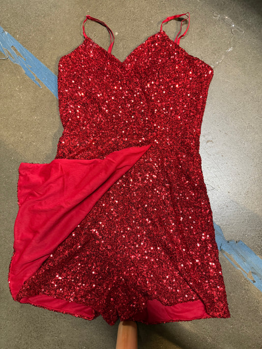 Sparkly Sequin Homecoming Dresses Short Backless Spaghetti Straps V Neck Tight Mini Party Dress for Teens (Size Jr Large)