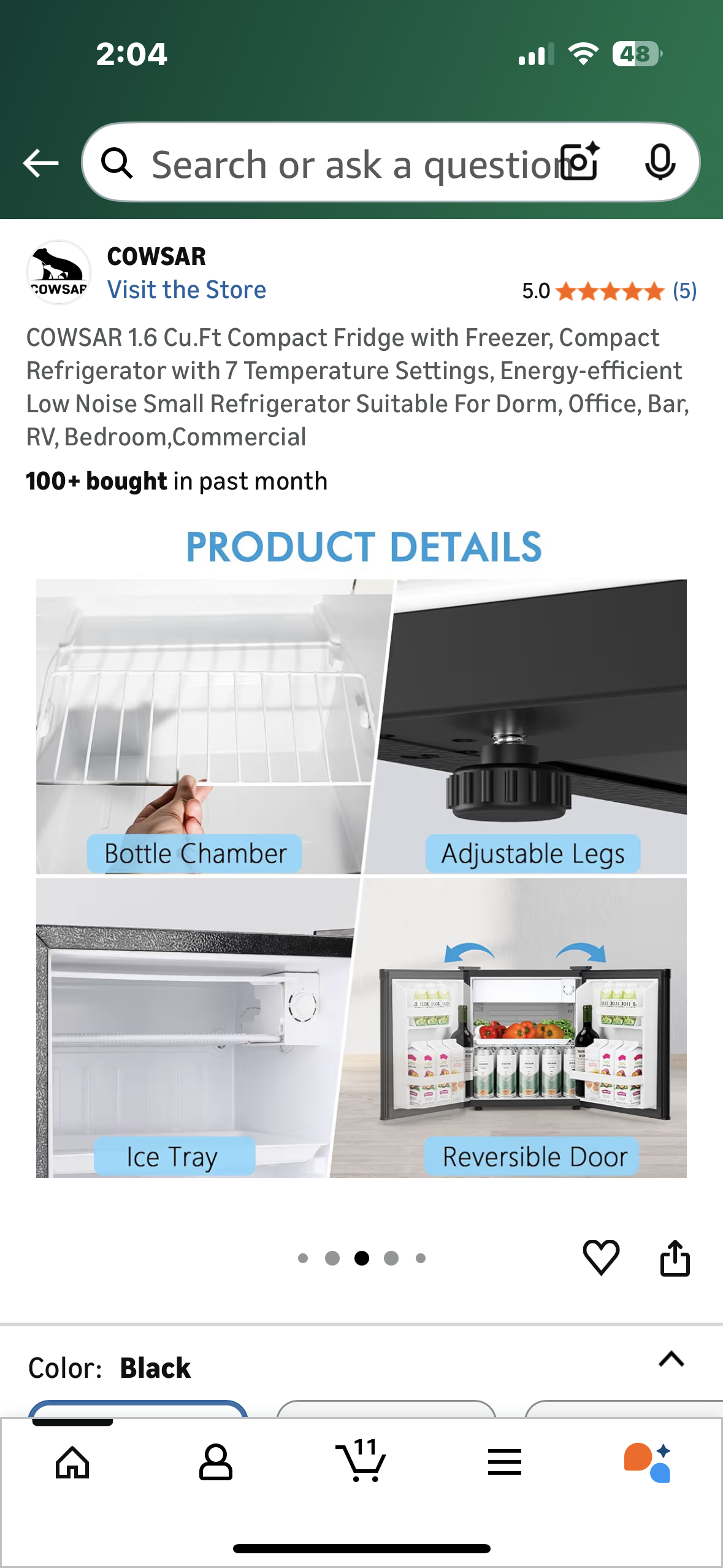 COWSAR 1.6 Cu.Ft Compact Fridge with Freezer, Compact Refrigerator with 7 Temp Settings, Energy-efficient Low Noise, Suitable For Dorm, Office, Bar, RV, Bedroom (R732)