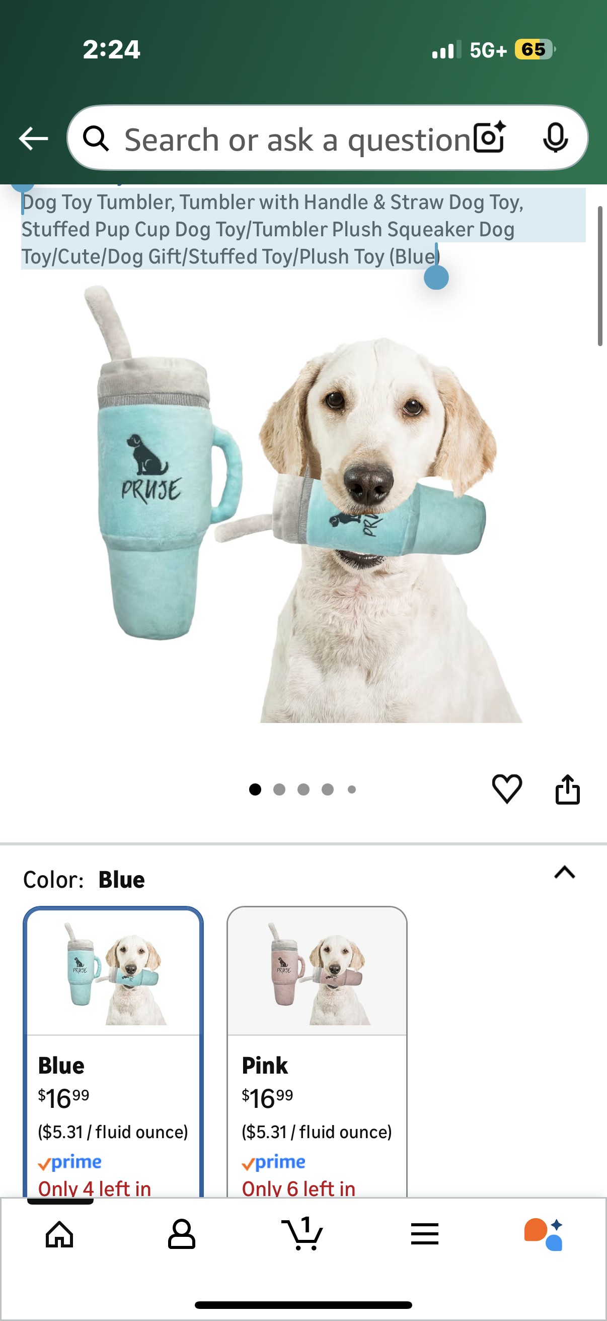 Dog Toy Tumbler, Tumbler with Handle & Straw Dog Toy, Stuffed Pup Cup Dog Toy/Tumbler Plush Squeaker Dog Toy/Cute/Dog Gift/Stuffed Toy/Plush Toy (Blue