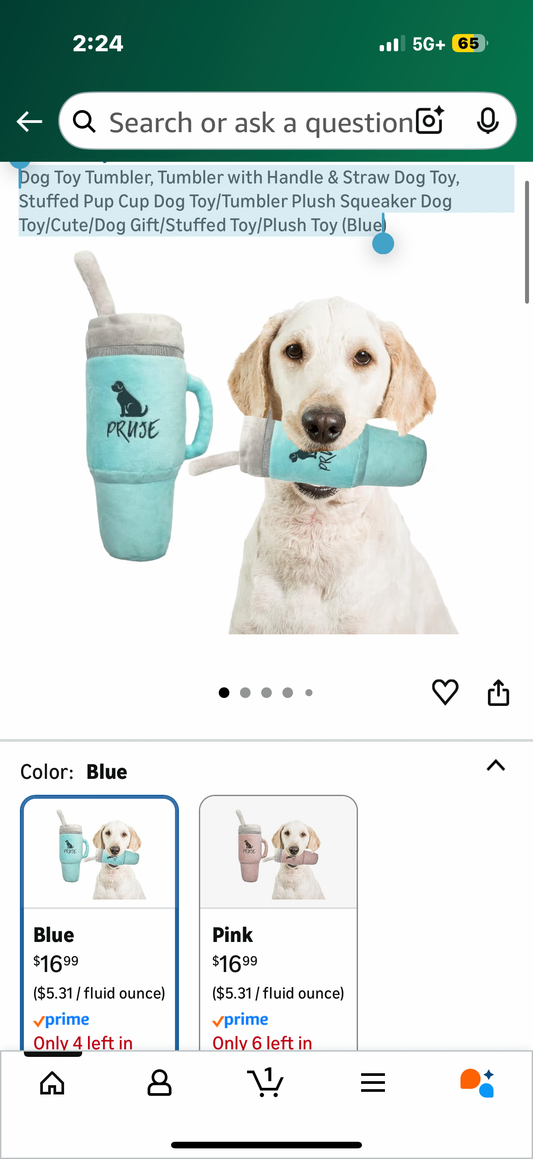 Dog Toy Tumbler, Tumbler with Handle & Straw Dog Toy, Stuffed Pup Cup Dog Toy/Tumbler Plush Squeaker Dog Toy/Cute/Dog Gift/Stuffed Toy/Plush Toy (Blue