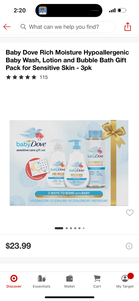 Baby Dove Rich Moisture Hypoallergenic Baby Wash, Lotion and Bubble Bath Gift Pack for Sensitive Skin - 3pk