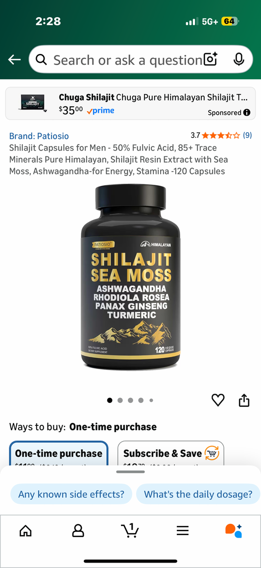 Shilajit Capsules for Men - 50% Fulvic Acid, 85+ Trace Minerals Pure Himalayan, Shilajit Resin Extract with Sea Moss, Ashwagandha-for Energy, Stamina -120 Capsules