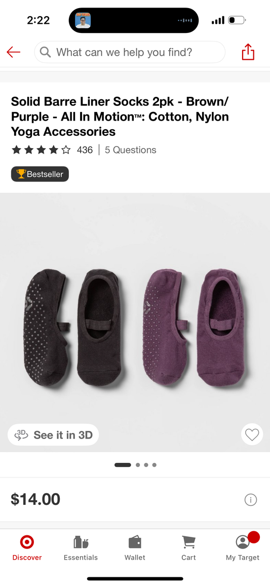 Solid Barre Liner Socks 2pk - Brown/ Purple - All In Motion™: Cotton, Nylon Yoga Accessories