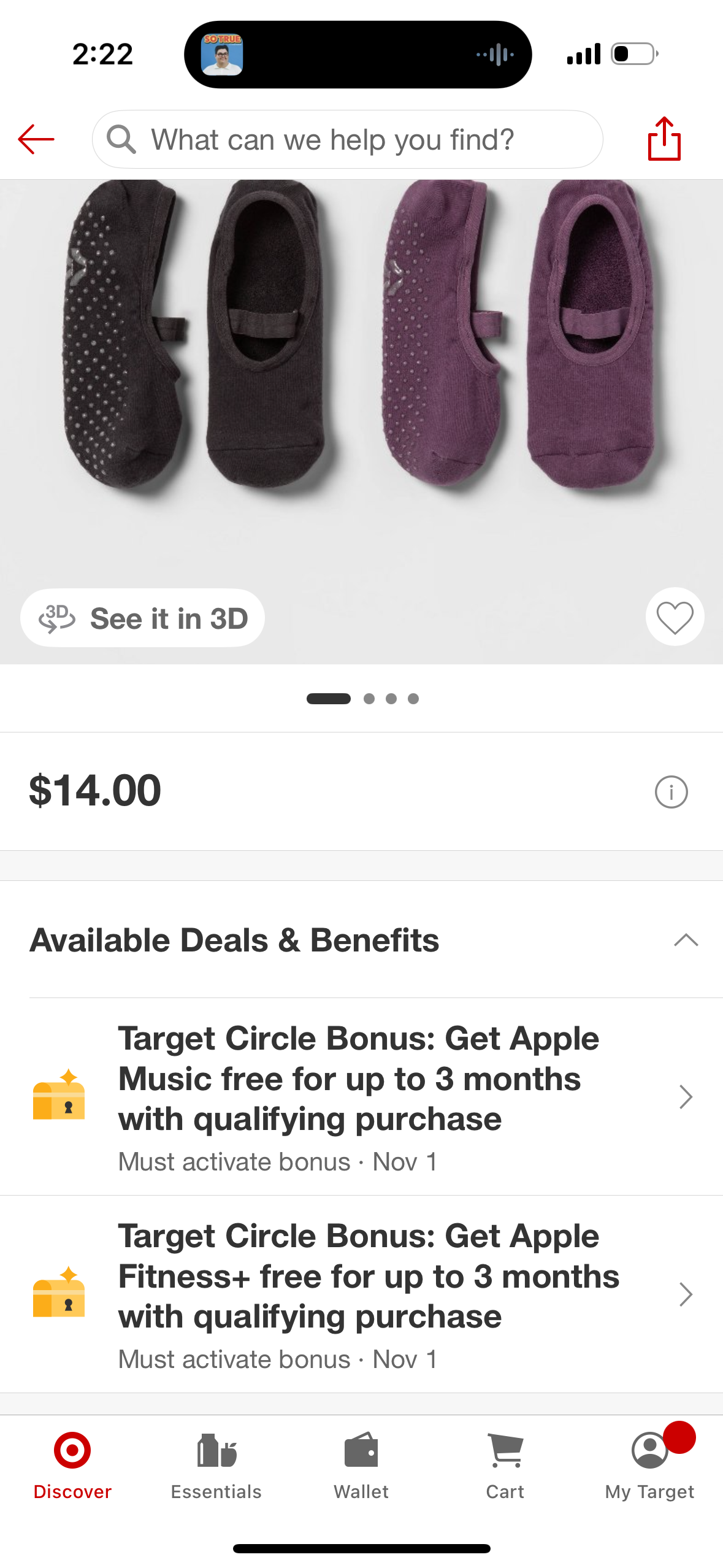 Solid Barre Liner Socks 2pk - Brown/ Purple - All In Motion™: Cotton, Nylon Yoga Accessories