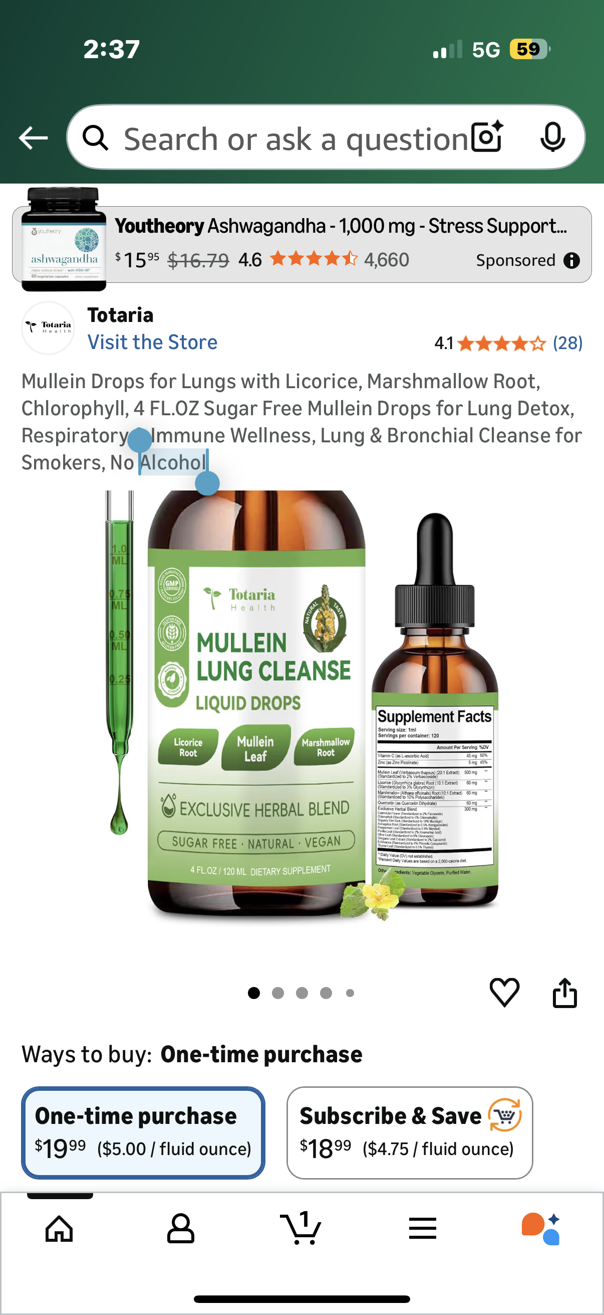 Mullein Drops for Lungs with Licorice, Marshmallow Root, Chlorophyll, 4 FL.OZ Sugar Free Mullein Drops for Lung Detox, Respiratory & Immune Wellness, Lung & Bronchial Cleanse for Smokers, No Alcohol