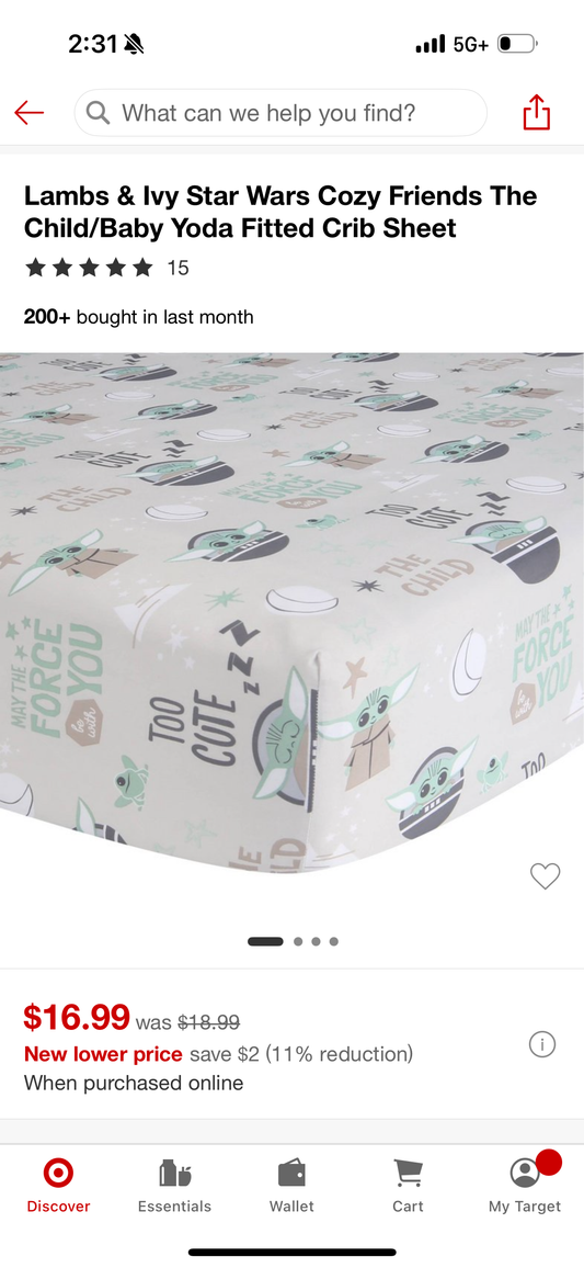 Lambs & Ivy Star Wars Cozy Friends The Child/Baby Yoda Fitted Crib Sheet