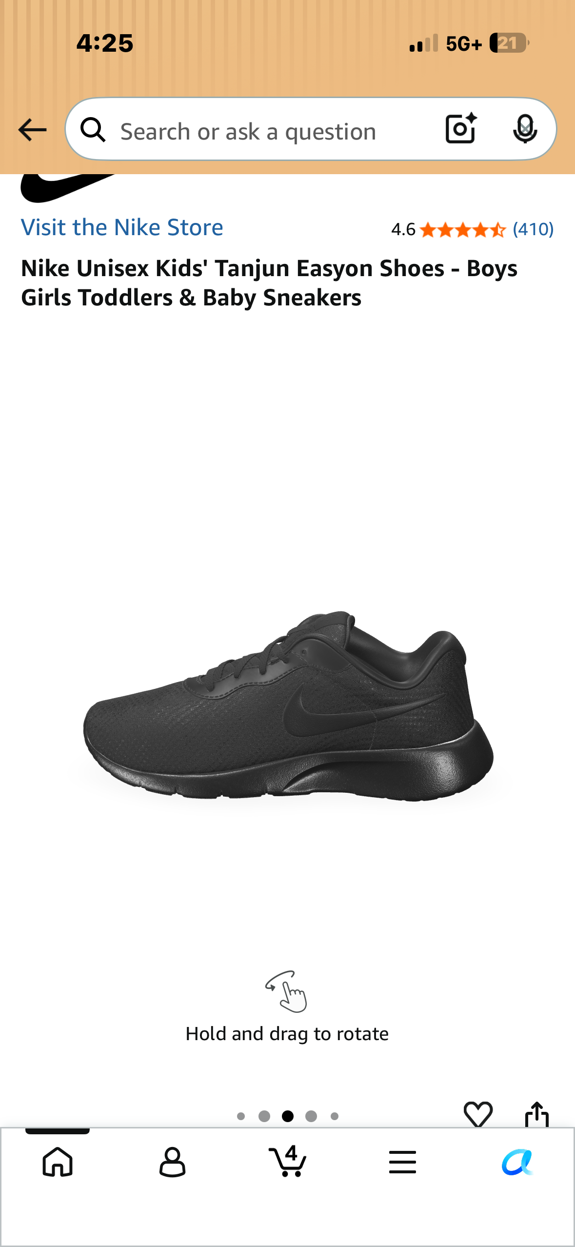 Nike Unisex Kids' Tanjun Easyon Shoes - Boys Girls Toddlers & Baby Sneakers, Boys Size 7.5