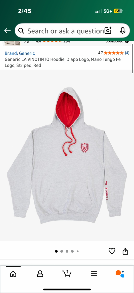 LA VINOTINTO Hoodie, Diapo Logo, Mano Tengo Fe Logo, Striped, Red (Size XL)
