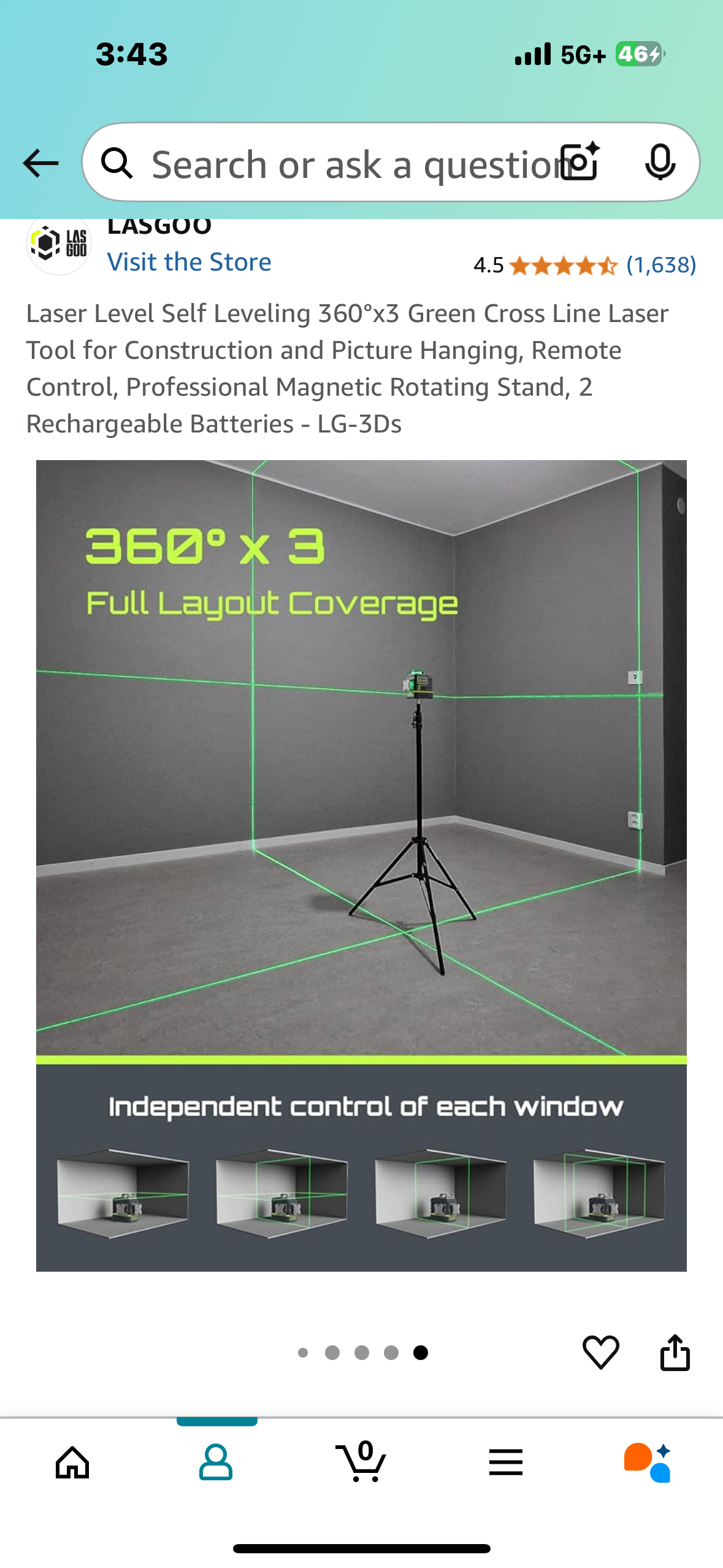 Laser Level Self Leveling 360°x3 Green Cross Line Laser Tool for Construction and Picture Hanging, Remote Control, Professional Magnetic Rotating Stand, 2 Rechargeable Batteries - LG-3Ds