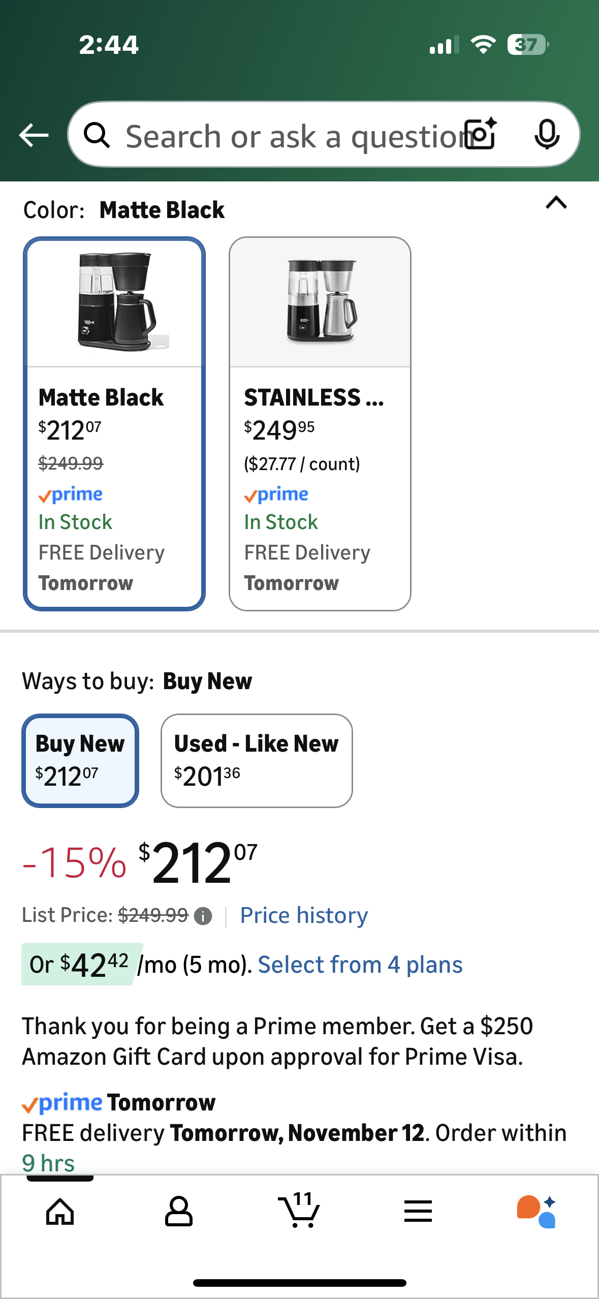 OXO Brew 9 Cup Coffee Maker - Matte Black (R736)