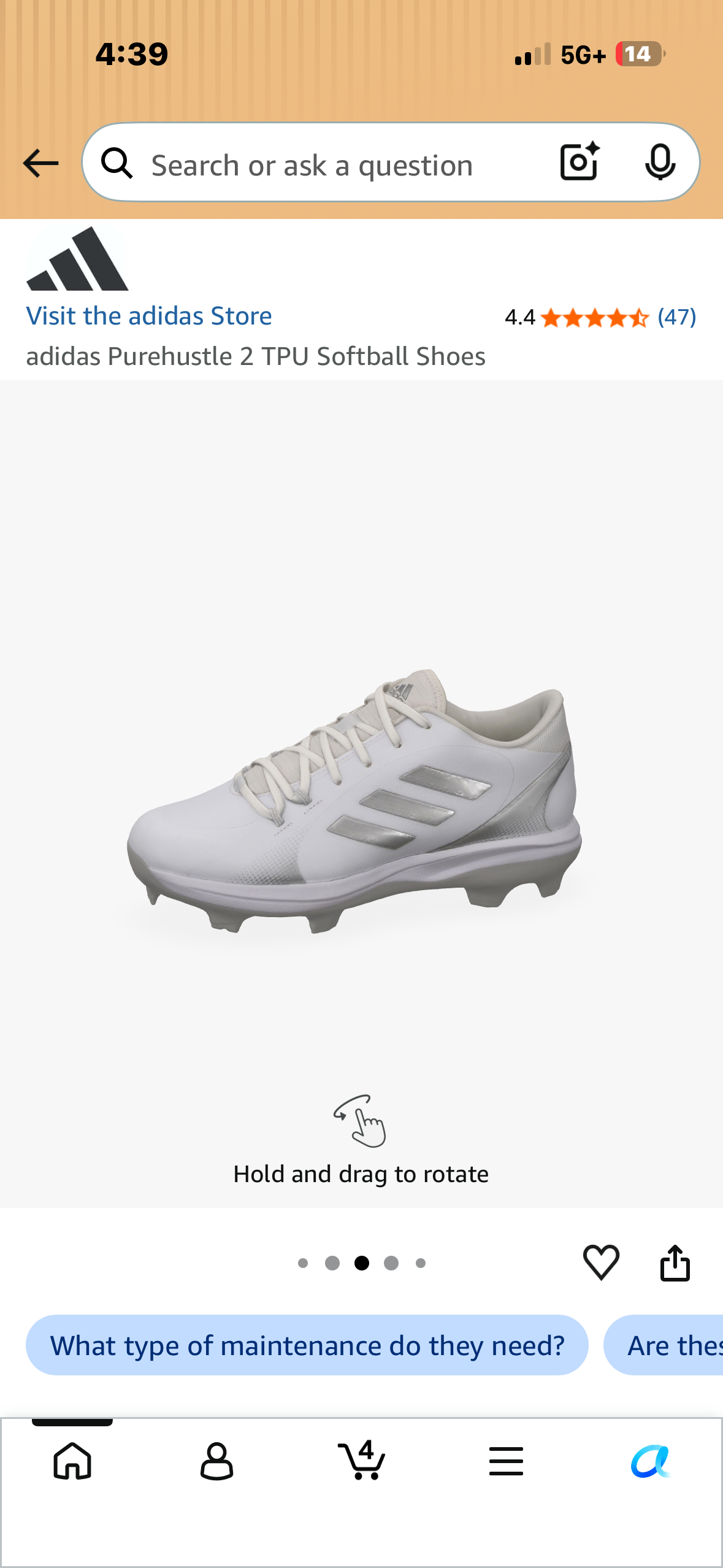 ADIDAS Purehustle TPU Softball Shoes (Women's Size 8.5)