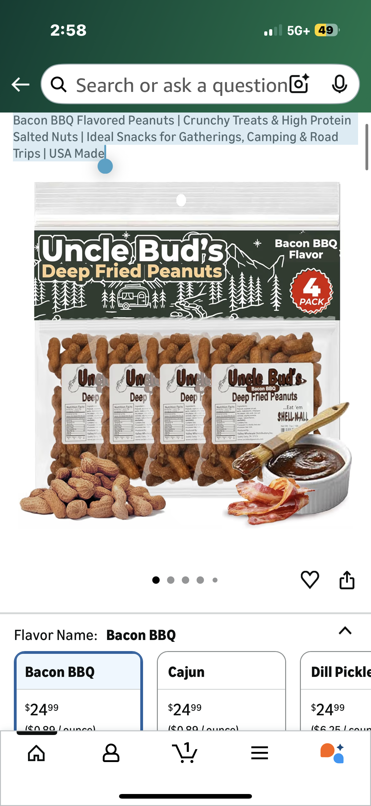 Uncle Bud's Deep Fried Peanuts In Shell (4-Pack) | Premium Bacon BBQ Flavored Peanuts | Crunchy Treats & High Protein Salted Nuts | Ideal Snacks for Gatherings, Camping & Road Trips | USA Made