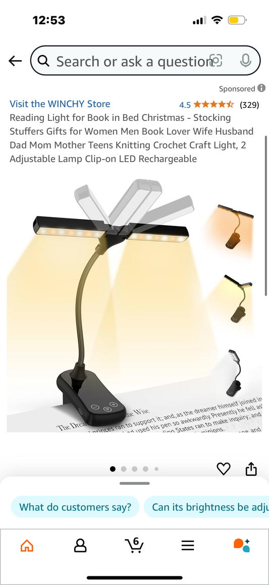 Reading Light for Book in Bed Christmas - Stocking Stuffers Gifts for Women Men Book Lover Wife Husband Dad Mom Mother Teens Knitting Crochet Craft Light, 2 Adjustable Lamp Clip-on LED Rechargeable