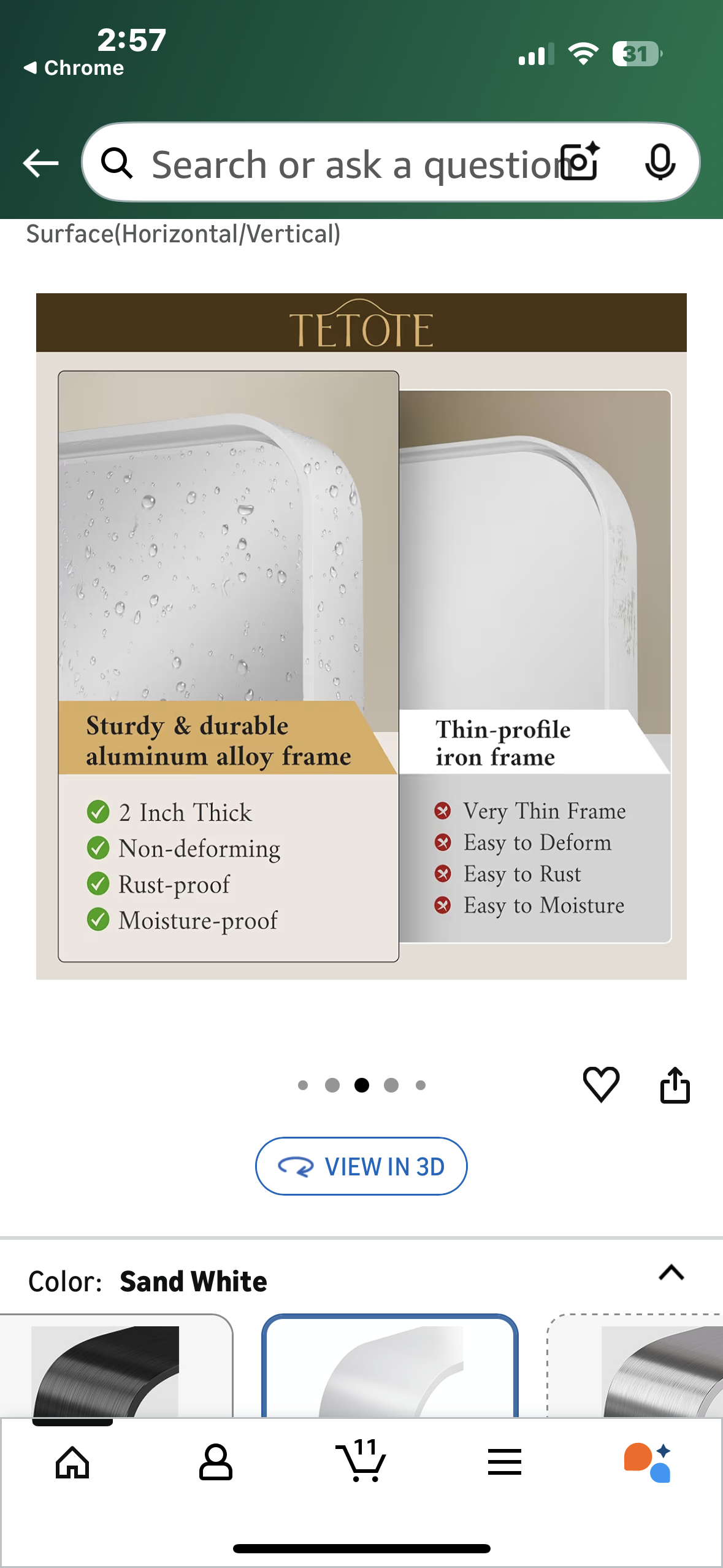 TETOTE Modern Metal Frame Wall Mounted Bathroom Vanity Mirror - 48x36 - White (M447)