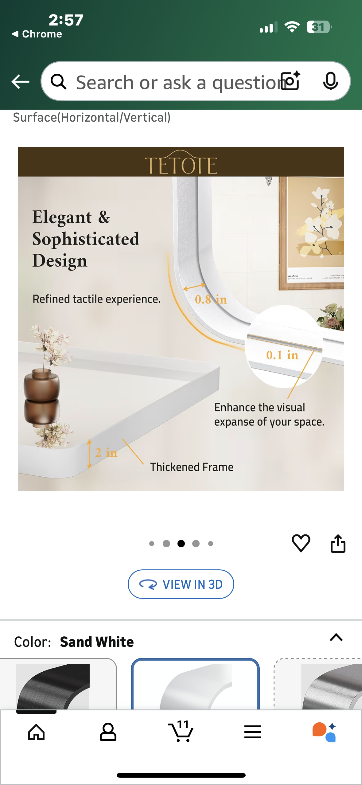 TETOTE Modern Metal Frame Wall Mounted Bathroom Vanity Mirror - 48x36 - White (M447)