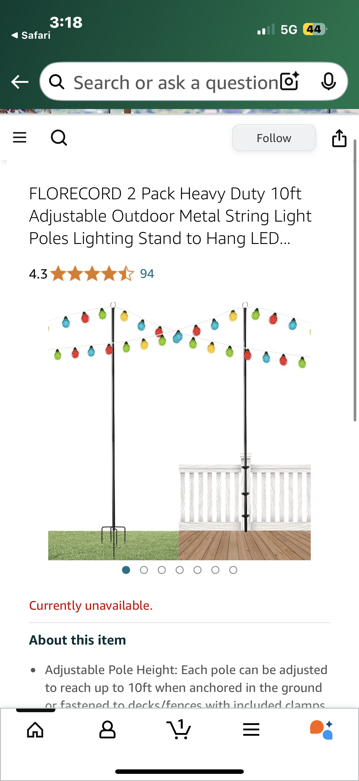 FLORECORD 2 Pack Heavy Duty 10ft Adjustable Outdoor Metal String Light Poles Lighting Stand to Hang LED Lights for Outside, Backyard Accessories, Garden, Wedding, Party