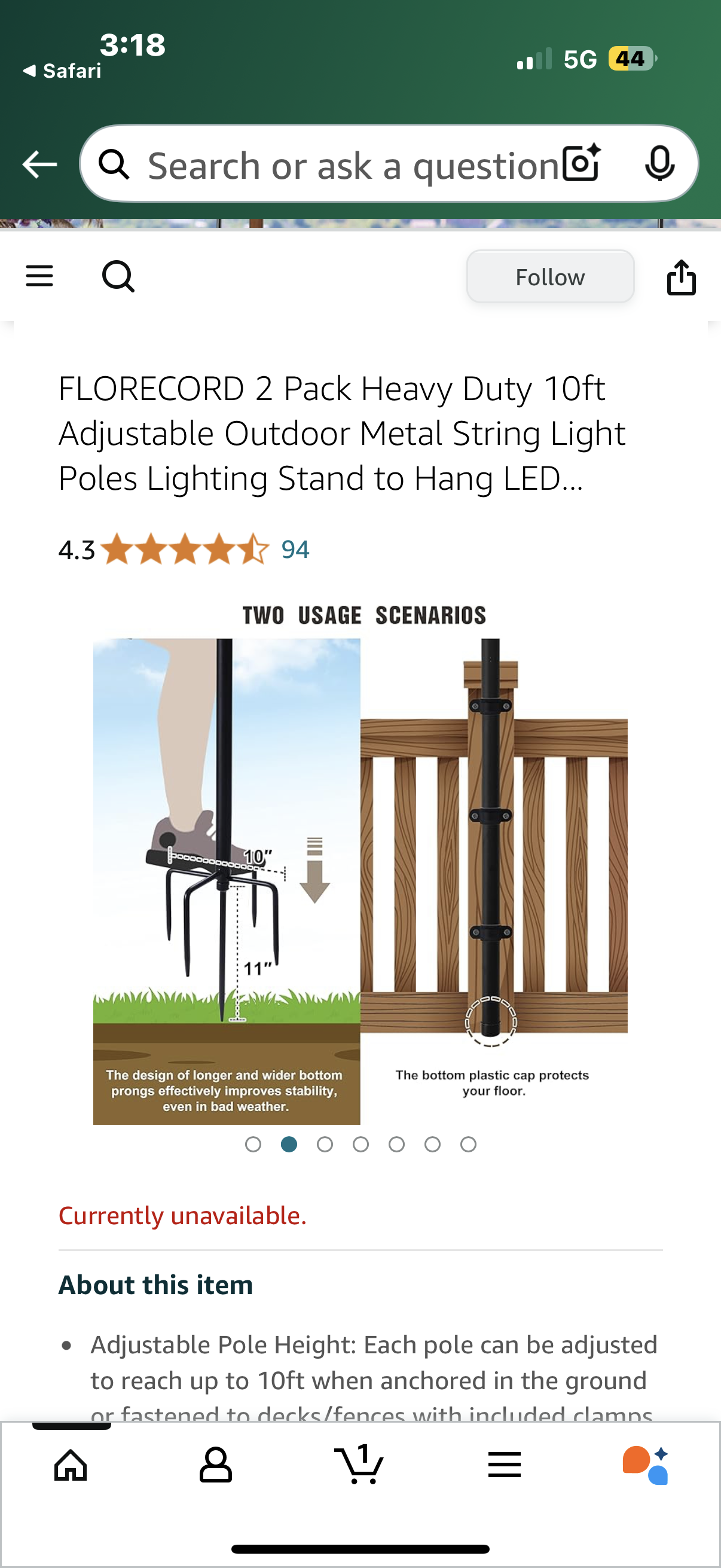 FLORECORD 2 Pack Heavy Duty 10ft Adjustable Outdoor Metal String Light Poles Lighting Stand to Hang LED Lights for Outside, Backyard Accessories, Garden, Wedding, Party