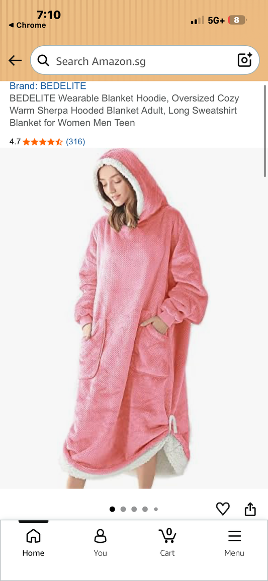 BEDELITE Wearable Blanket Hoodie, Oversized Cozy Warm Sherpa Hooded Blanket Adult, Long Sweatshirt Blanket, Pink