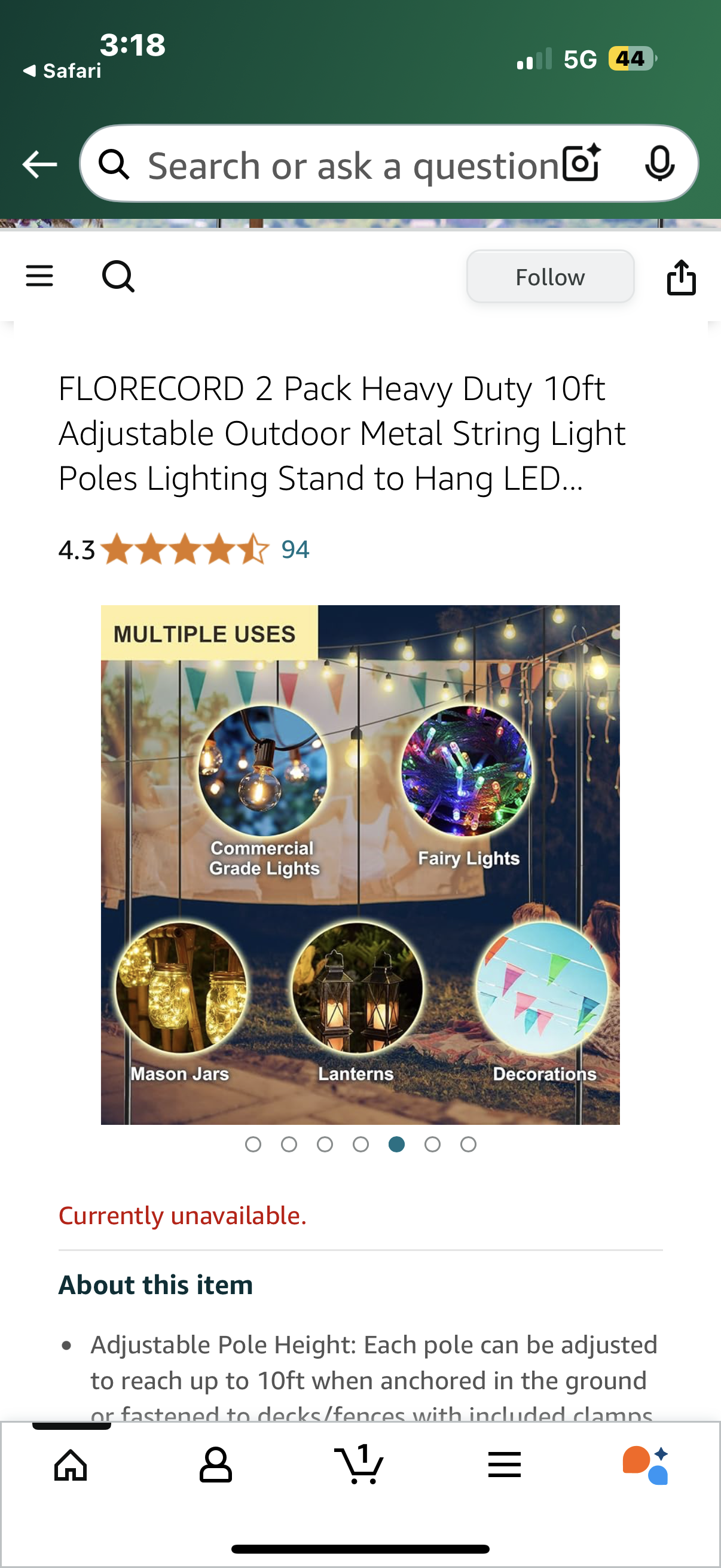 FLORECORD 2 Pack Heavy Duty 10ft Adjustable Outdoor Metal String Light Poles Lighting Stand to Hang LED Lights for Outside, Backyard Accessories, Garden, Wedding, Party