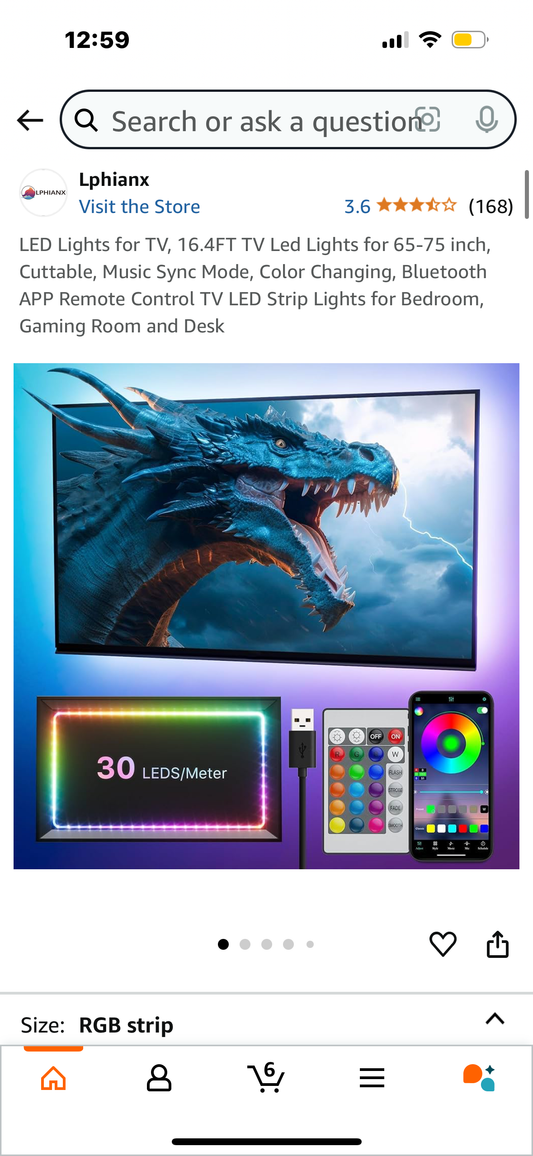 LED Lights for TV, 16.4FT TV Led Lights for 65-75 inch, Cuttable, Music Sync Mode, Color Changing, Bluetooth APP Remote Control TV LED Strip Lights for Bedroom, Gaming Room and Desk