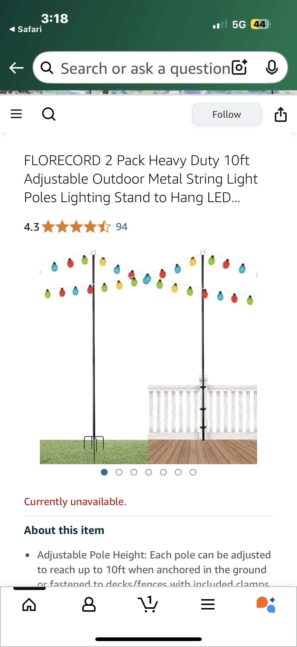 FLORECORD 2 Pack Heavy Duty 10ft Adjustable Outdoor Metal String Light Poles Lighting Stand to Hang LED Lights for Outside, Backyard Accessories, Garden, Wedding, Party